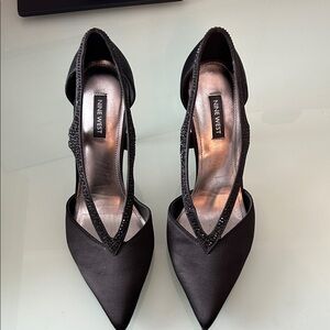 Nine West Black Satin Heels with Embellishments